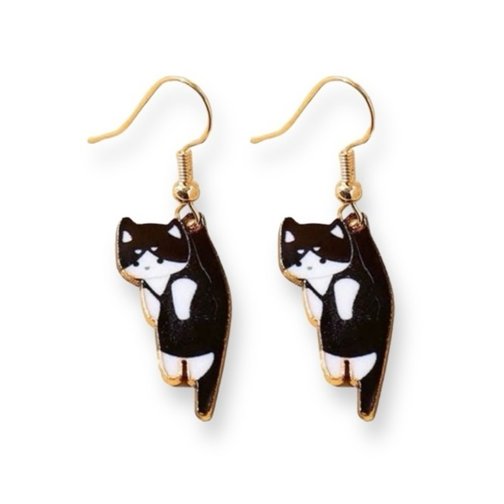 Black and White Cat Dangle Earrings